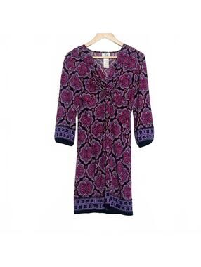 VTG Y2K ICE 3/4 Sleeve Geometric Dress 8 Pink Black Stretch Boho Hip Retro